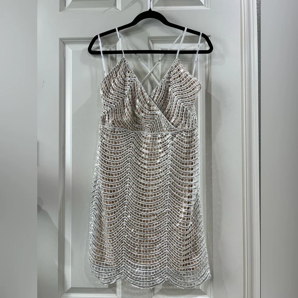 Lulus Lele White and Silver Sequin Mini Dress - Picture 2 of 7